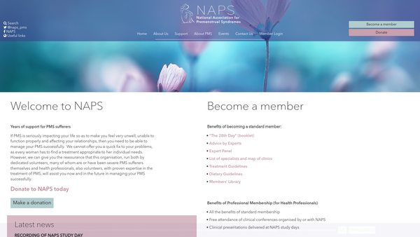 Screenshot of the National Association For Premenstrual Syndromes website
