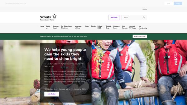 Screenshot of the Richmond Upon Thames District Scout Council website