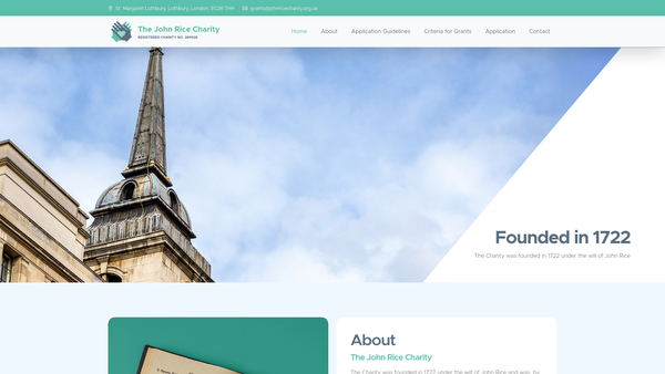 Screenshot of the The John Rice Charity website