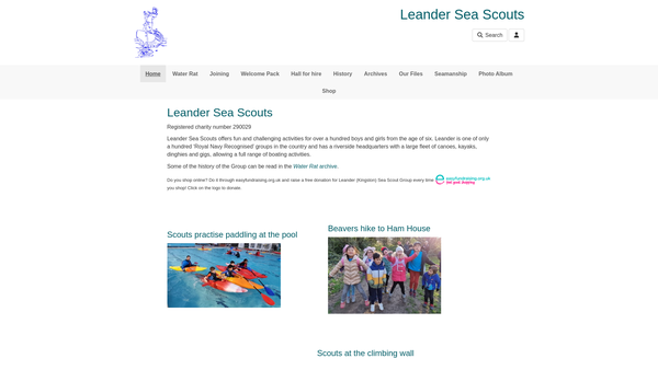Screenshot of the Leander (Kingston) Sea Scout Group website
