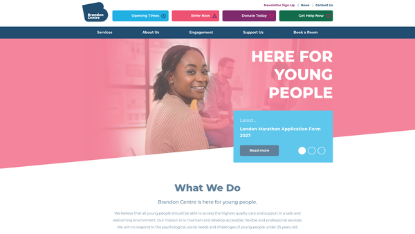 Screenshot of the Brandon Centre For Counselling And Psychotherapy For Young People website