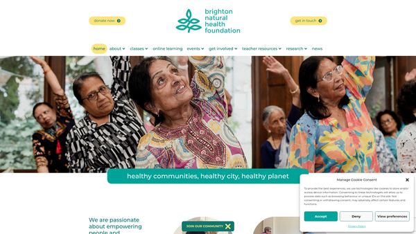 Screenshot of the Brighton Natural Health Foundation Limited website