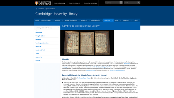 Screenshot of the The Cambridge Bibliographical Society website