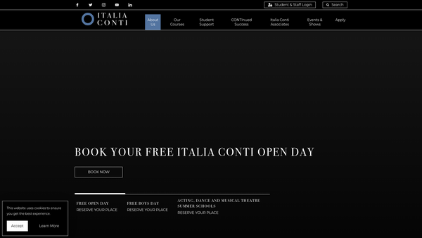 Screenshot of the The Italia Conti Trust website