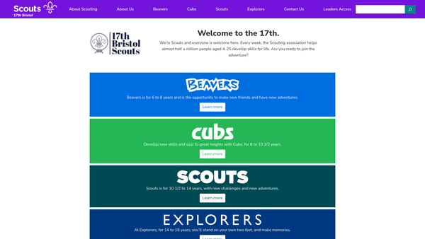 Screenshot of the 17th Bristol (St Michaels) Scout Group website