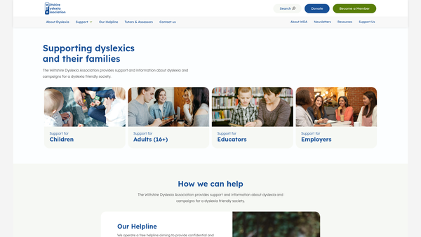 Screenshot of the Wiltshire Dyslexia Association website