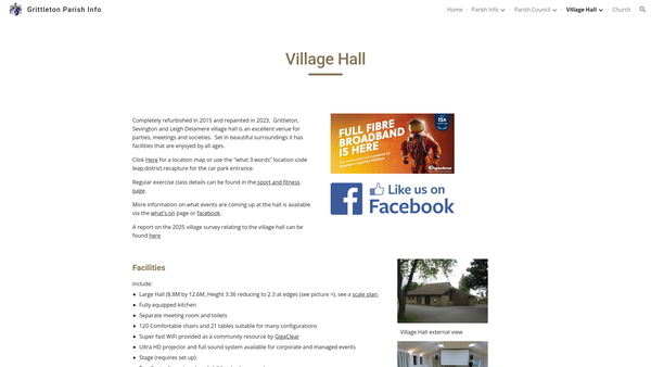 Screenshot of the Grittleton Sevington And Leigh Delamere Village Hall And Recreation Ground website