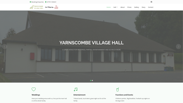 Screenshot of the Yarnscombe Village Hall website