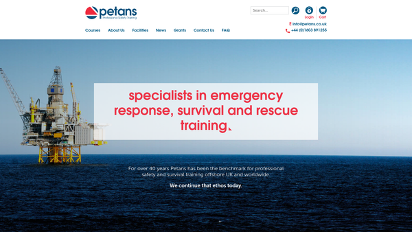 Screenshot of the Petans Limited website