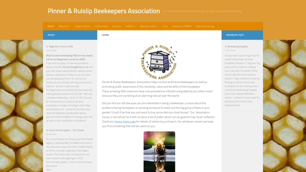 Screenshot of the Pinner And Ruislip Beekeepers Association website
