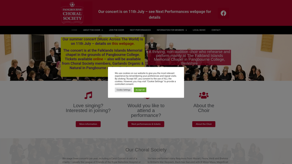 Screenshot of the Pangbourne Choral Society website