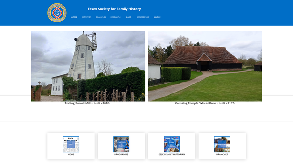 Screenshot of the Essex Society For Family History website