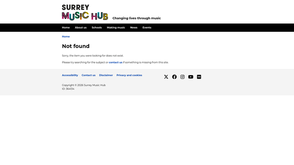 Screenshot of the Surrey County Youth Wind Orchestra website