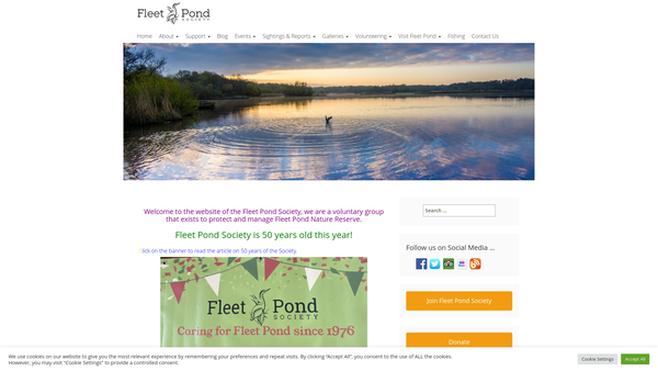 Screenshot of the Fleet Pond Society website