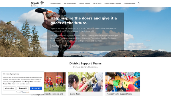 Screenshot of the North Devon District Scout Council website