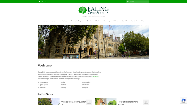 Screenshot of the Ealing Civic Society website