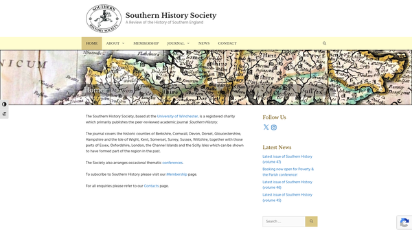Screenshot of the Southern History Society website