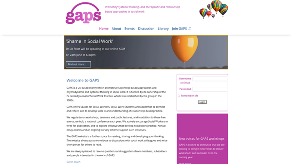 Screenshot of the Group For The Advancement Of Psychodynamics And Psychotherapy In Social Work website