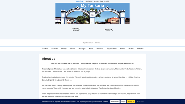 Screenshot of the The Tankaria Welfare Society UK website