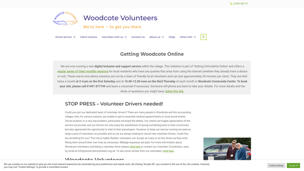 Screenshot of the Woodcote Volunteers website