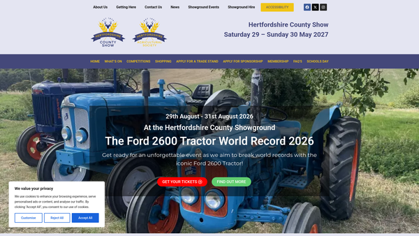 Screenshot of the Hertfordshire Agricultural Society website