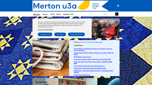 Screenshot of the University Of The Third Age (Merton Branch) website