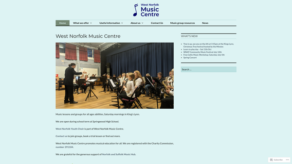 Screenshot of the West Norfolk Music Centre website