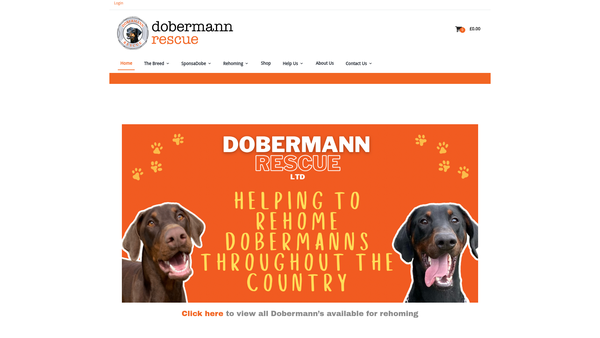 Screenshot of the Dobermann Rescue Limited website
