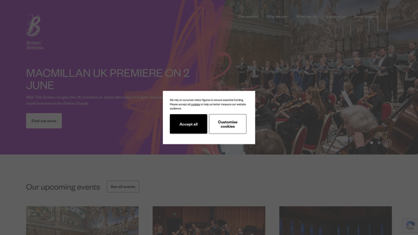 Screenshot of the Britten Sinfonia Ltd website