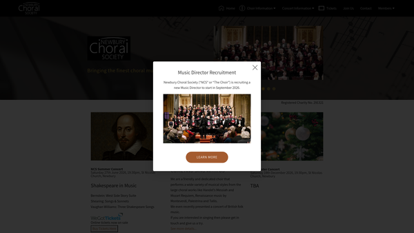 Screenshot of the Newbury Choral Society website