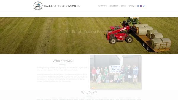 Screenshot of the Hadleigh Young Farmers website