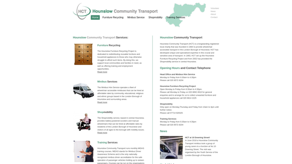 Screenshot of the Hounslow Community Transport Limited website