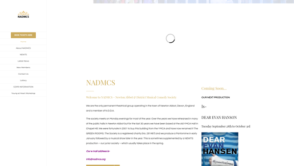 Screenshot of the The Newton Abbot And District Musical Comedy Society website