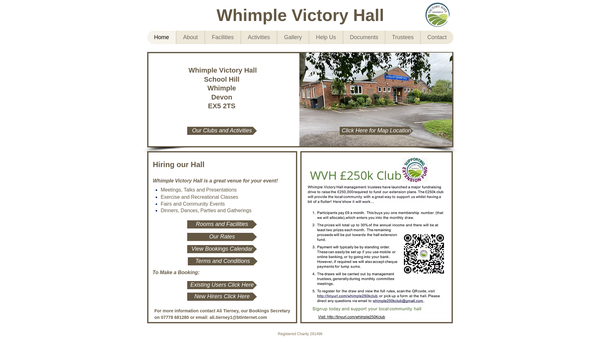 Screenshot of the The Whimple Victory Hall website