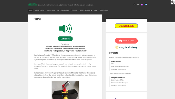 Screenshot of the North Norfolk Talking Newspaper Association website