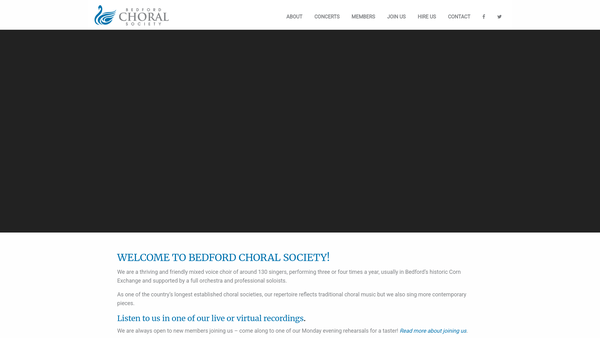 Screenshot of the Bedford Choral Society website
