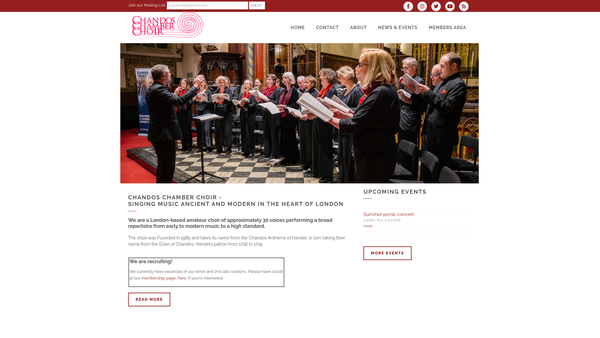 Screenshot of the Chandos Chamber Choir website
