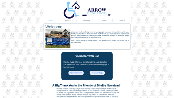 Screenshot of the Arrow Riding Centre For Disabled website