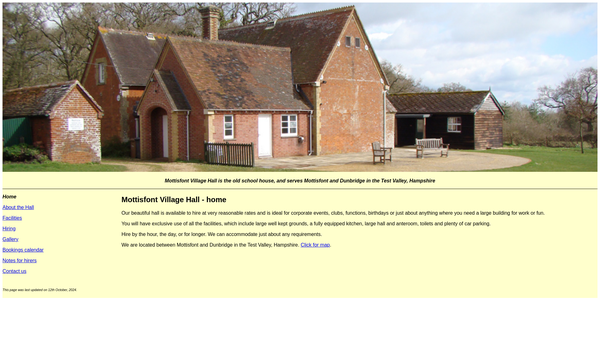 Screenshot of the The Mottisfont Village Hall Association website