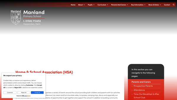 Screenshot of the Manland Home And School Association website