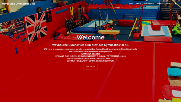 Screenshot of the Weybourne Gymnastics Club website
