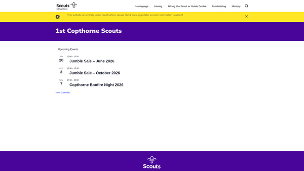 Screenshot of the 1st Copthorne Scout Group website