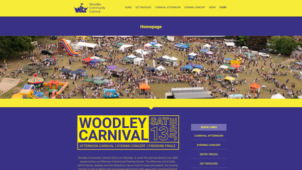 Screenshot of the Woodley Community Carnival website