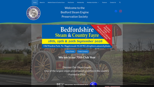Screenshot of the The Bedford Steam Engine Preservation Society website