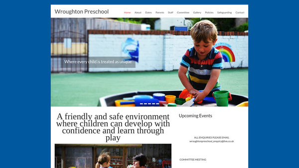 Screenshot of the Wroughton Pre-School website
