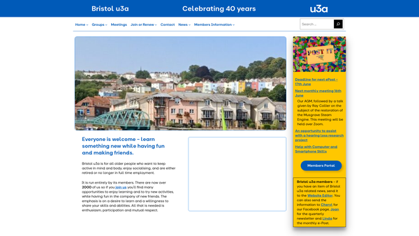 Screenshot of the Bristol U3A website