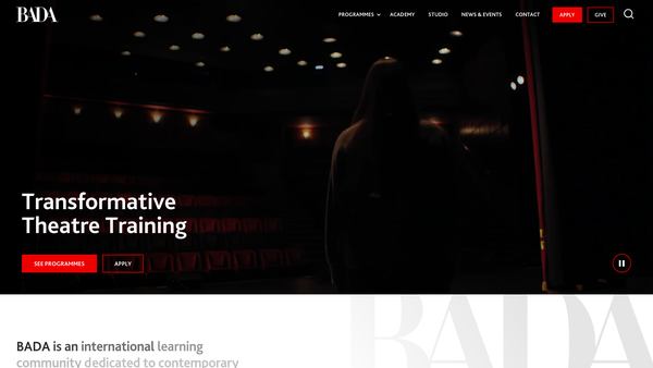 Screenshot of the British American Drama Academy website