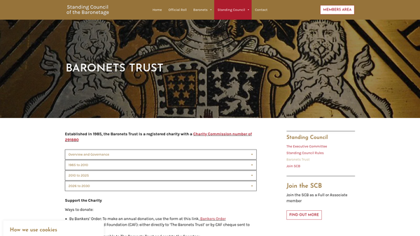 Screenshot of the The Baronets Trust website