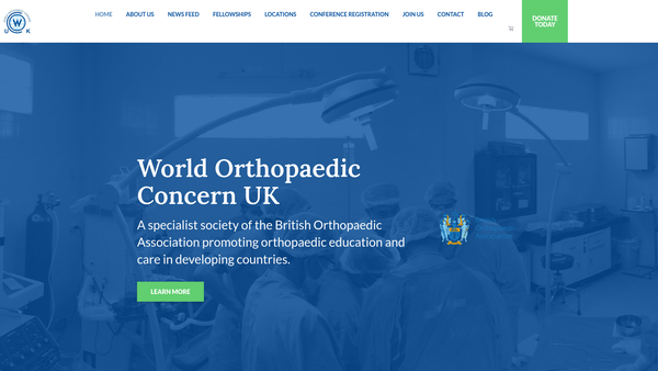 Screenshot of the World Orthopaedic Concern UK website