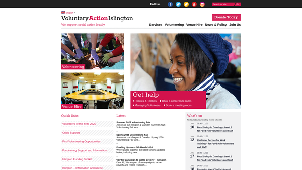 Screenshot of the Voluntary Action Islington Limited website